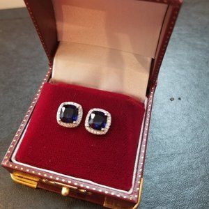 Sterling Silver Blue Spinel & CZ Earring